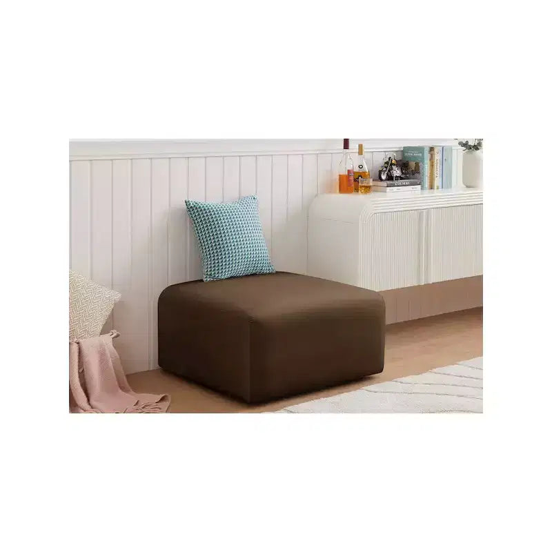 Round Velvet Ottoman - Black, Modular Upholstered Footrest for Living Room