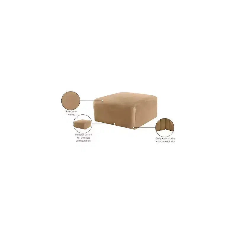 Round Velvet Ottoman - Black, Modular Upholstered Footrest for Living Room