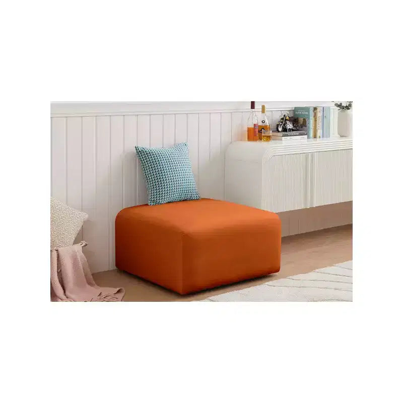 Round Velvet Ottoman - Black, Modular Upholstered Footrest for Living Room