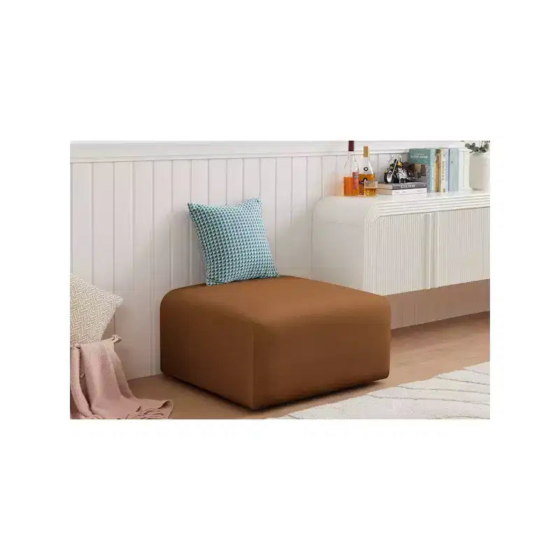 Round Velvet Ottoman - Black, Modular Upholstered Footrest for Living Room