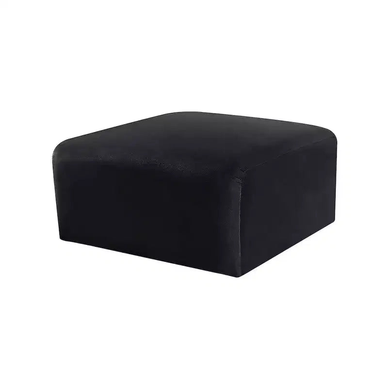 Round Velvet Ottoman - Black, Modular Upholstered Footrest for Living Room