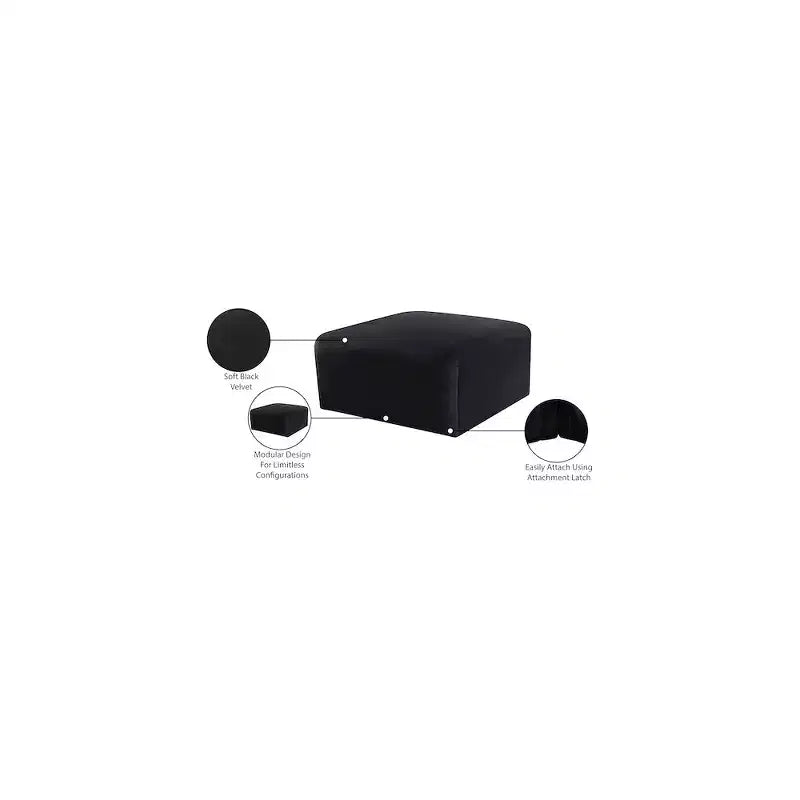 Round Velvet Ottoman - Black, Modular Upholstered Footrest for Living Room