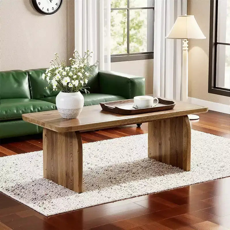 Versatile Low-Profile Table for Coffee, Tea & Cocktail Use, Farmhouse Rustic Wood Grain