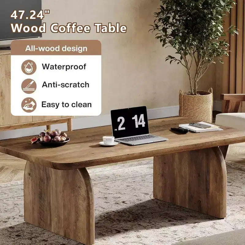 Versatile Low-Profile Table for Coffee, Tea & Cocktail Use, Farmhouse Rustic Wood Grain