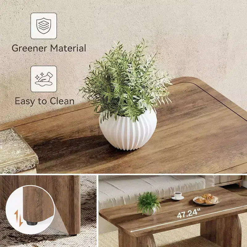 Versatile Low-Profile Table for Coffee, Tea & Cocktail Use, Farmhouse Rustic Wood Grain