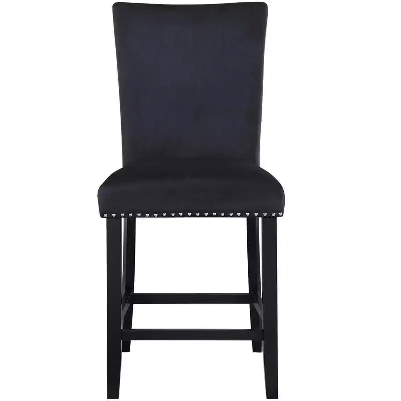 25'' Black Wood and Velvet Counter Height Bar Chair with Footrest and High Back