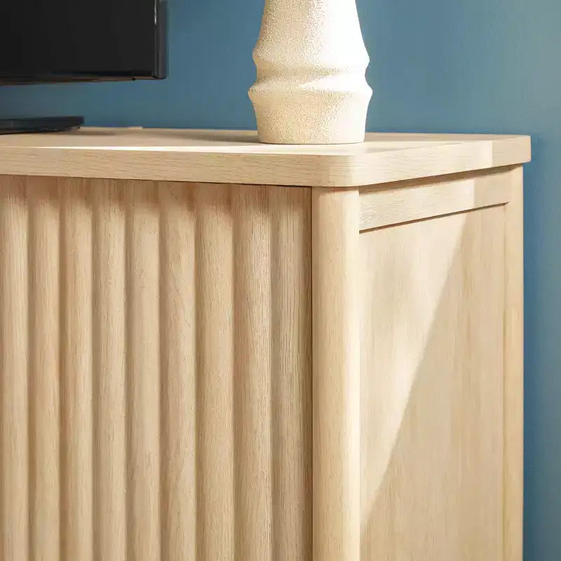 Scandinavian Reeded TV Stand with Storage
