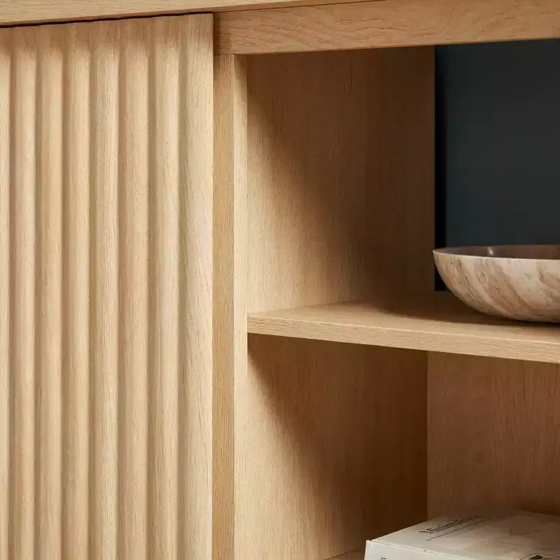Scandinavian Reeded TV Stand with Storage
