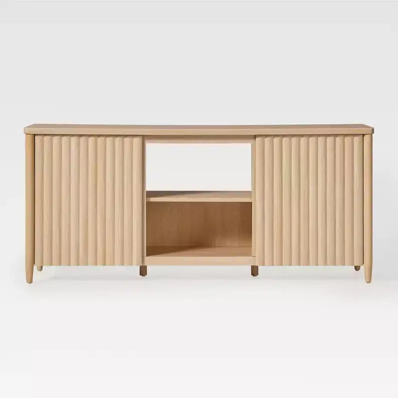 Scandinavian Reeded TV Stand with Storage
