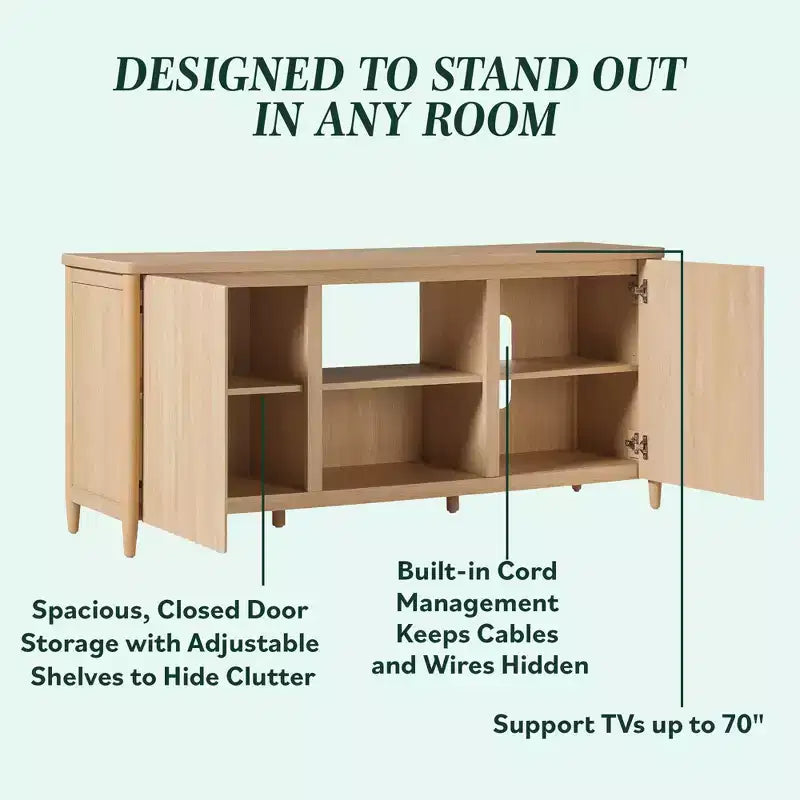 Scandinavian Reeded TV Stand with Storage
