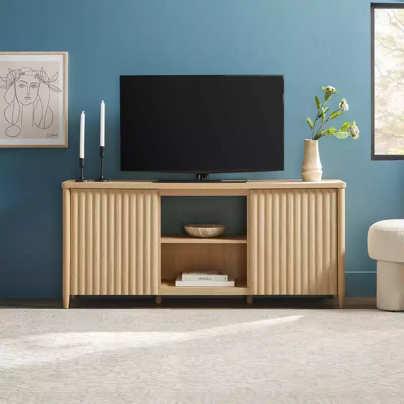 Scandinavian Reeded TV Stand with Storage