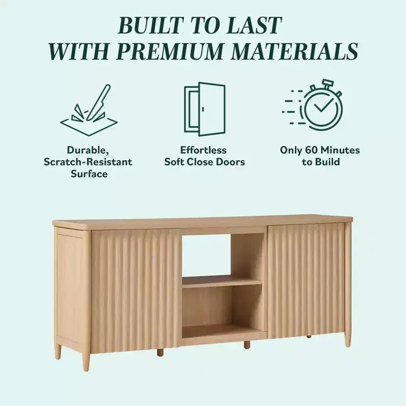 Scandinavian Reeded TV Stand with Storage
