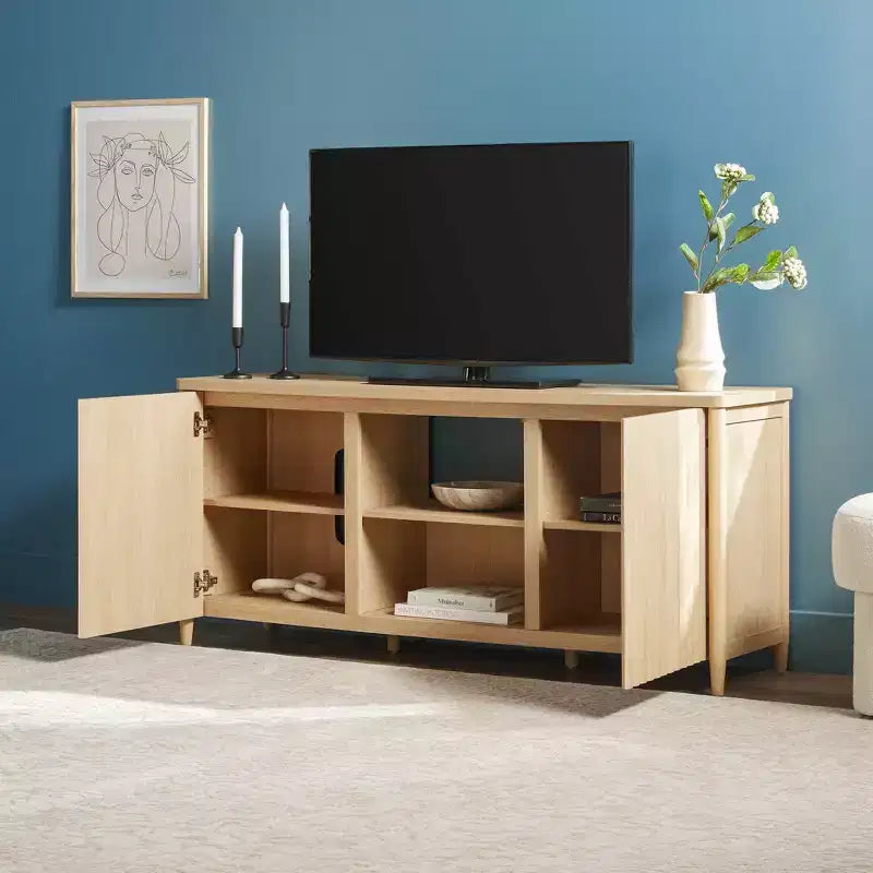 Scandinavian Reeded TV Stand with Storage