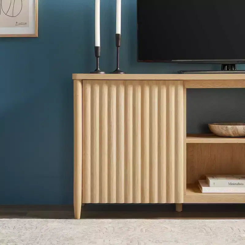 Scandinavian Reeded TV Stand with Storage