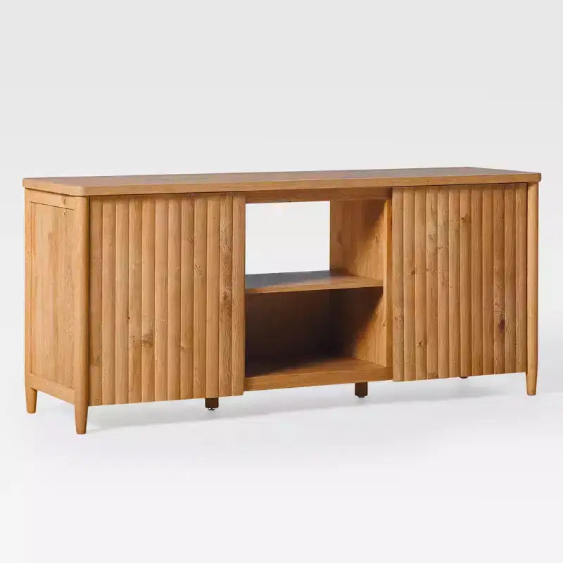 Scandinavian Reeded TV Stand with Storage