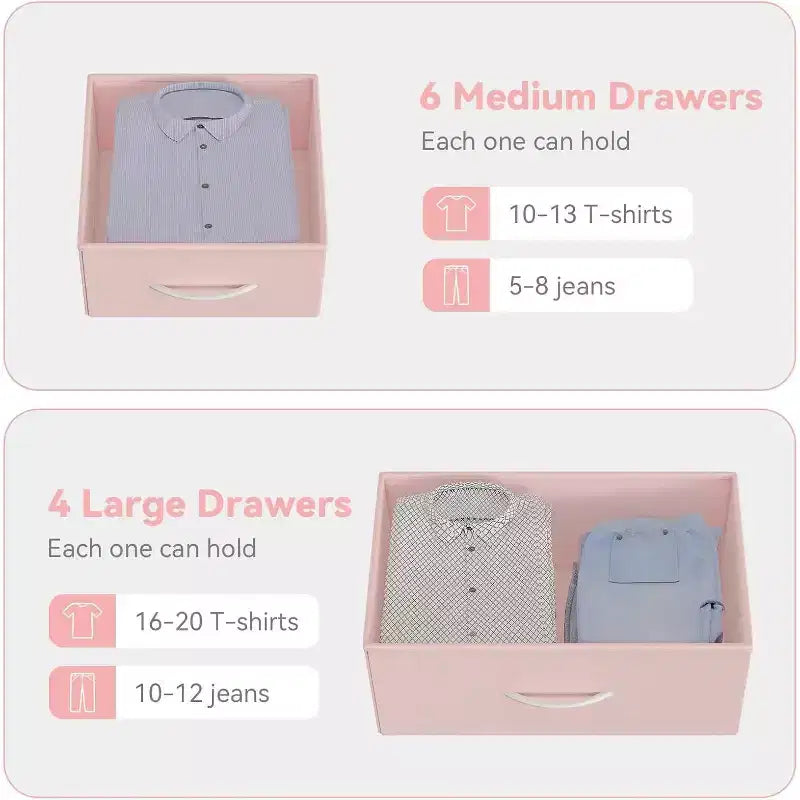10-Drawer Multifunctional Dresser Tower with Fabric Pockets, Hooks & Waterproof Top