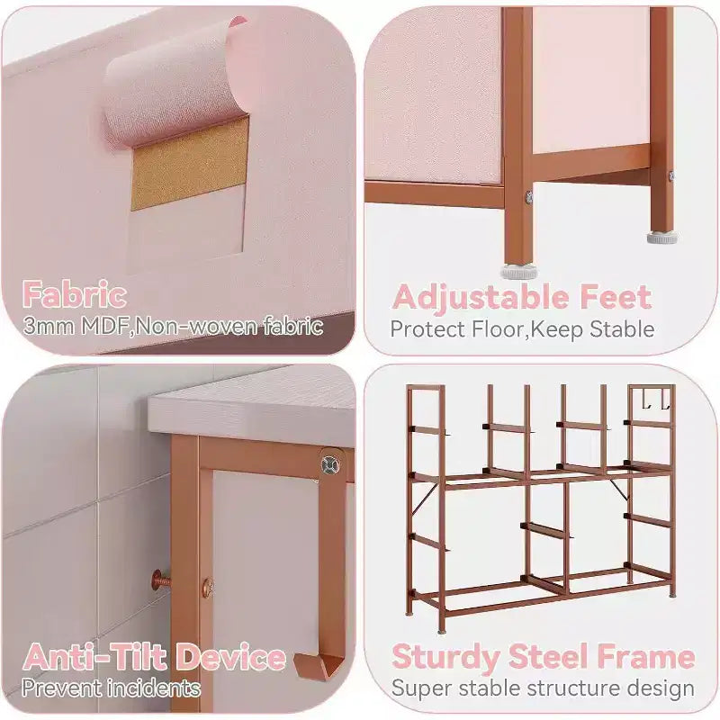 10-Drawer Multifunctional Dresser Tower with Fabric Pockets, Hooks & Waterproof Top