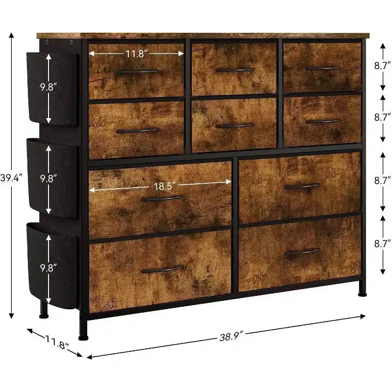 10-Drawer Multifunctional Dresser Tower with Fabric Pockets, Hooks & Waterproof Top