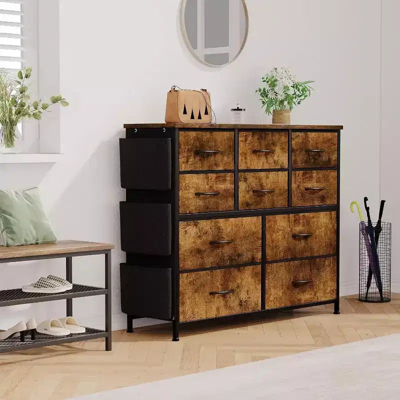 10-Drawer Multifunctional Dresser Tower with Fabric Pockets, Hooks & Waterproof Top