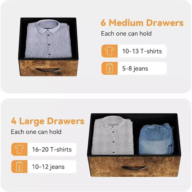10-Drawer Multifunctional Dresser Tower with Fabric Pockets, Hooks & Waterproof Top