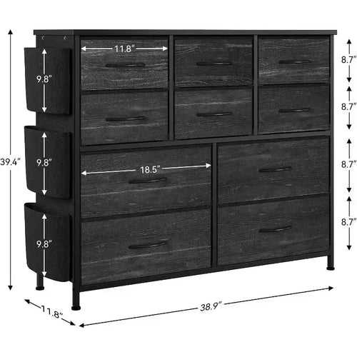 10-Drawer Multifunctional Dresser Tower with Fabric Pockets, Hooks & Waterproof Top