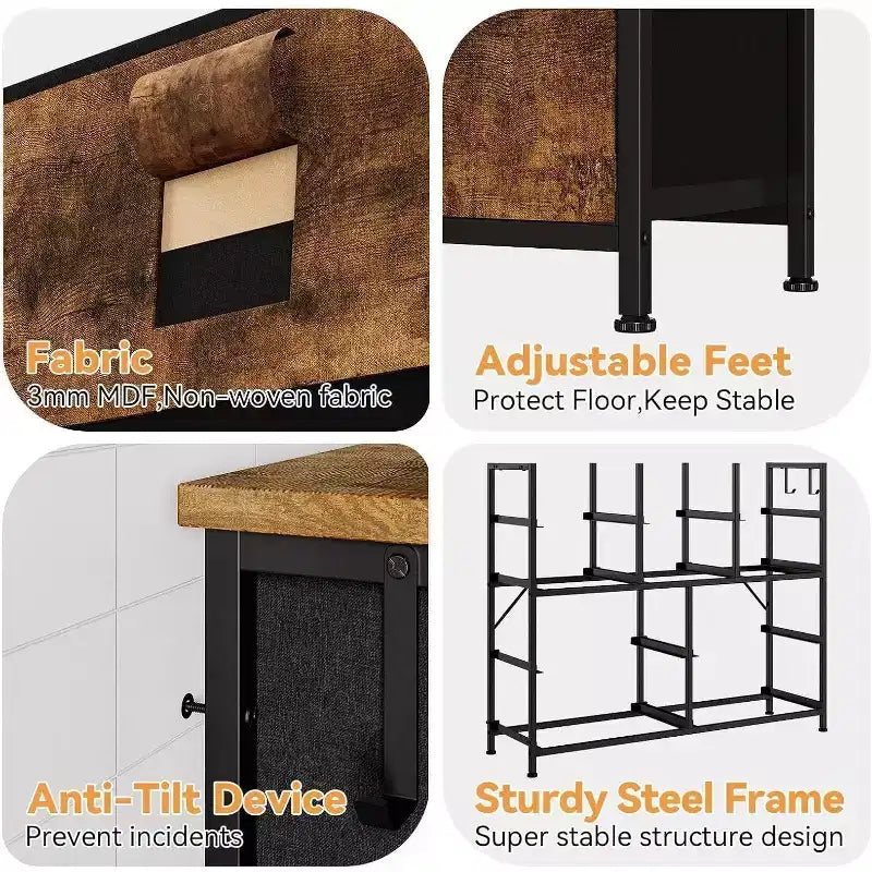 10-Drawer Multifunctional Dresser Tower with Fabric Pockets, Hooks & Waterproof Top