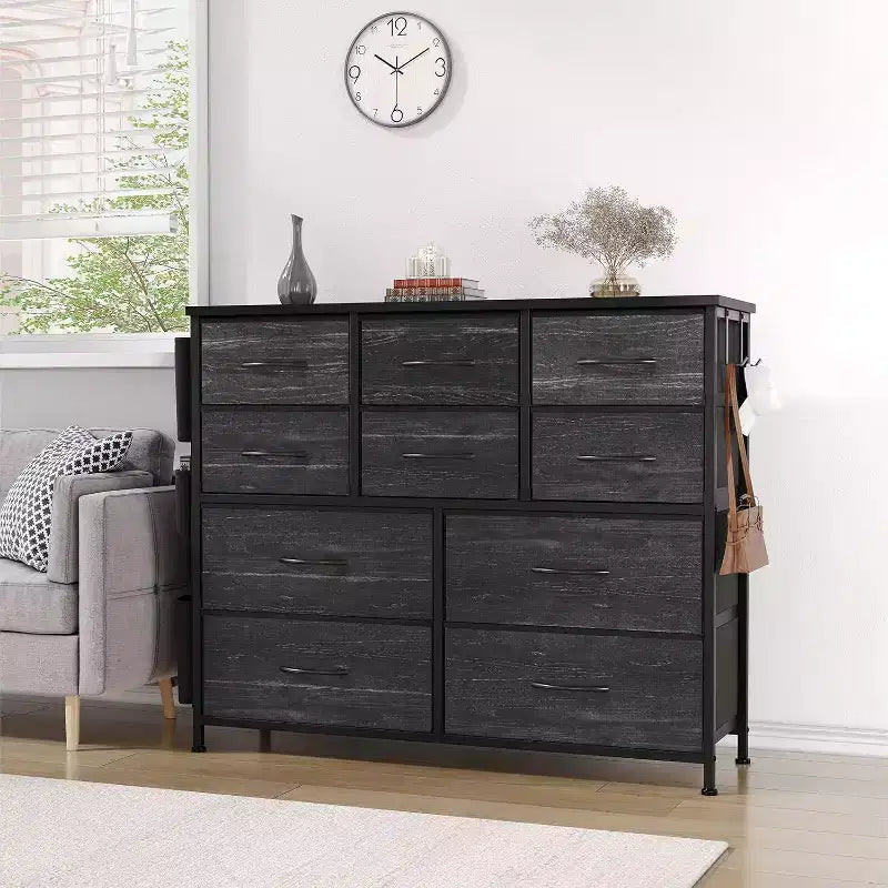 10-Drawer Multifunctional Dresser Tower with Fabric Pockets, Hooks & Waterproof Top