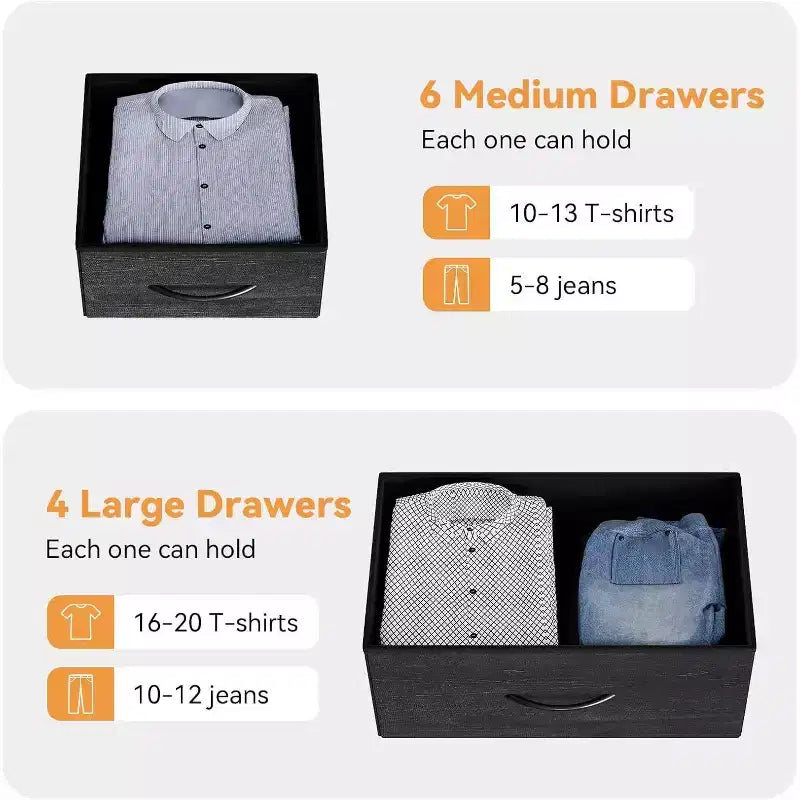 10-Drawer Multifunctional Dresser Tower with Fabric Pockets, Hooks & Waterproof Top