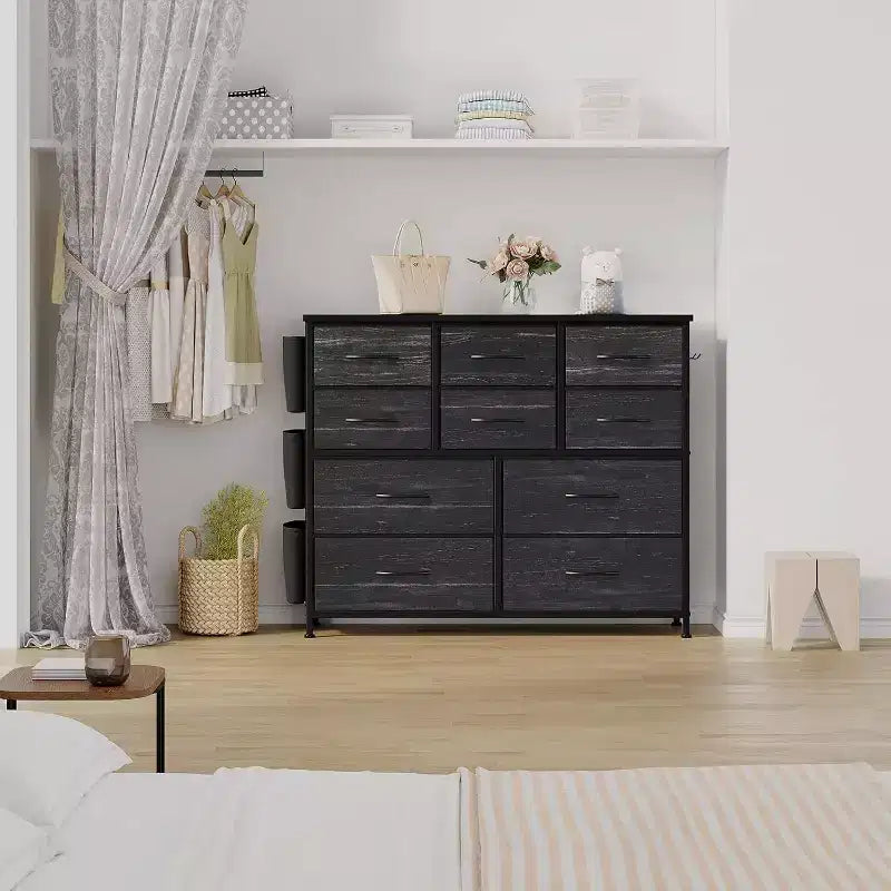 10-Drawer Multifunctional Dresser Tower with Fabric Pockets, Hooks & Waterproof Top