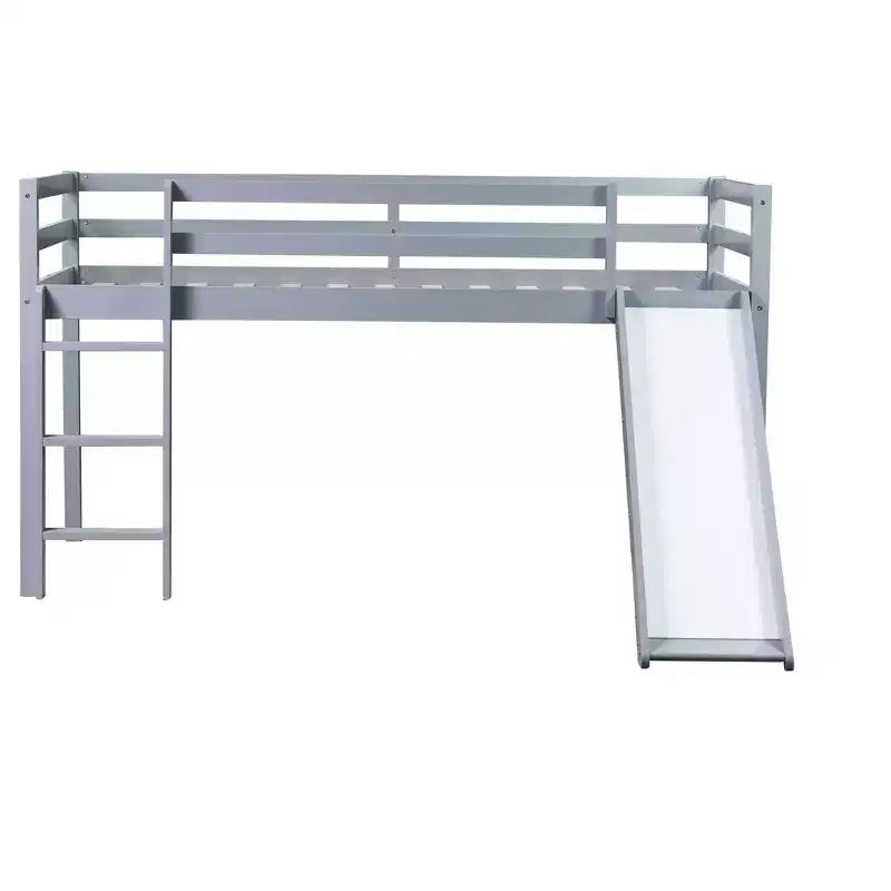 Twin Low Loft Bed with Slide, Ladder and Safety Guardrails - Gray