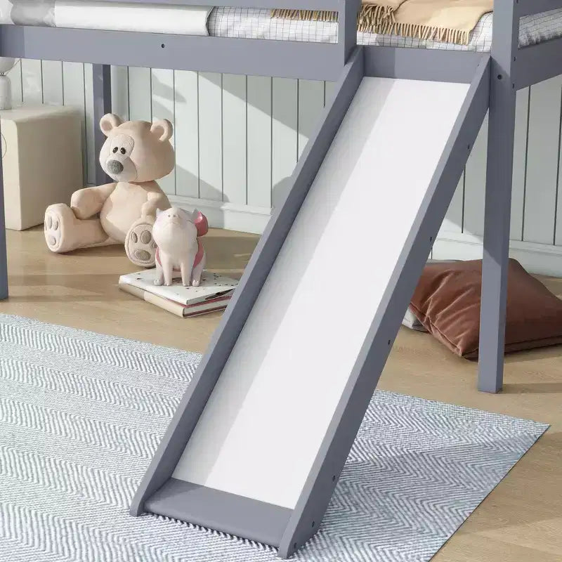 Twin Low Loft Bed with Slide, Ladder and Safety Guardrails - Gray