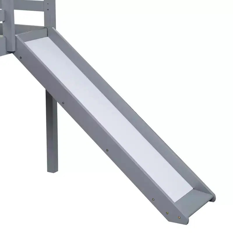 Twin Low Loft Bed with Slide, Ladder and Safety Guardrails - Gray
