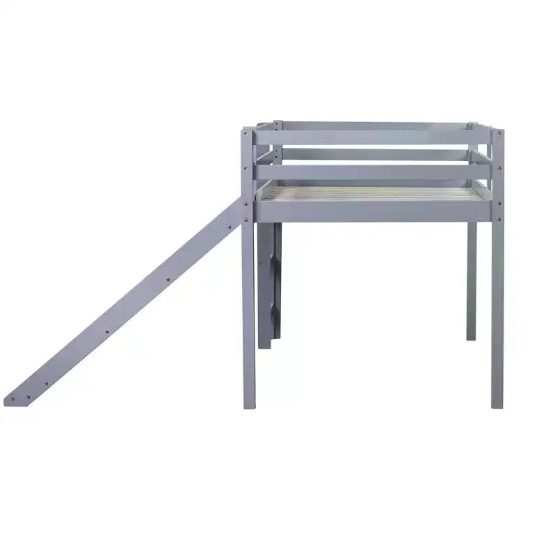 Twin Low Loft Bed with Slide, Ladder and Safety Guardrails - Gray