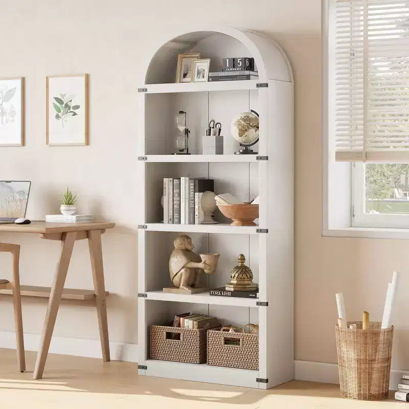 Bookcase 5 Shelf Arched Bookshelf 71.65in Tall Bookcase Farmhouse Display Storage Rack Wooden Bookshelves for Home Office, Living Room