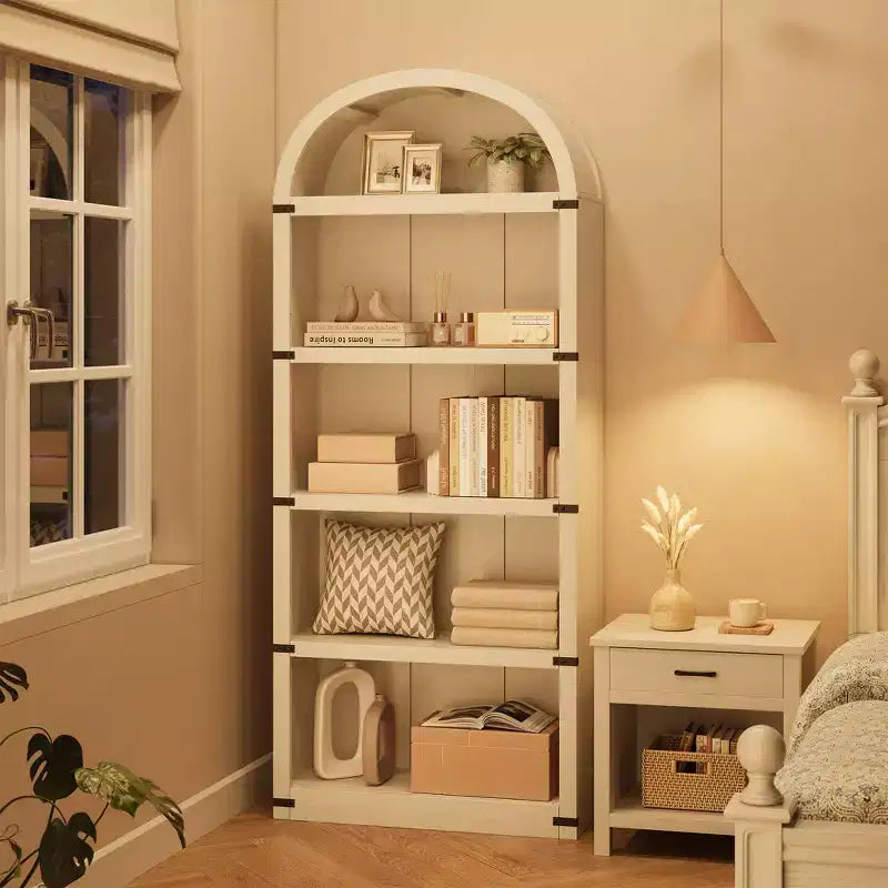 Bookcase 5 Shelf Arched Bookshelf 71.65in Tall Bookcase Farmhouse Display Storage Rack Wooden Bookshelves for Home Office, Living Room