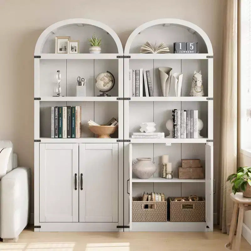 Bookcase 5 Shelf Arched Bookshelf 71.65in Tall Bookcase Farmhouse Display Storage Rack Wooden Bookshelves for Home Office, Living Room