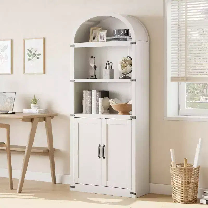 Bookcase 5 Shelf Arched Bookshelf 71.65in Tall Bookcase Farmhouse Display Storage Rack Wooden Bookshelves for Home Office, Living Room