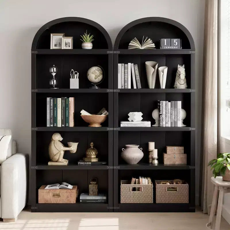 Bookcase 5 Shelf Arched Bookshelf 71.65in Tall Bookcase Farmhouse Display Storage Rack Wooden Bookshelves for Home Office, Living Room
