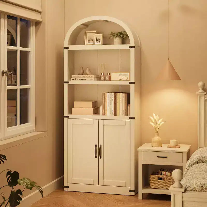 Bookcase 5 Shelf Arched Bookshelf 71.65in Tall Bookcase Farmhouse Display Storage Rack Wooden Bookshelves for Home Office, Living Room