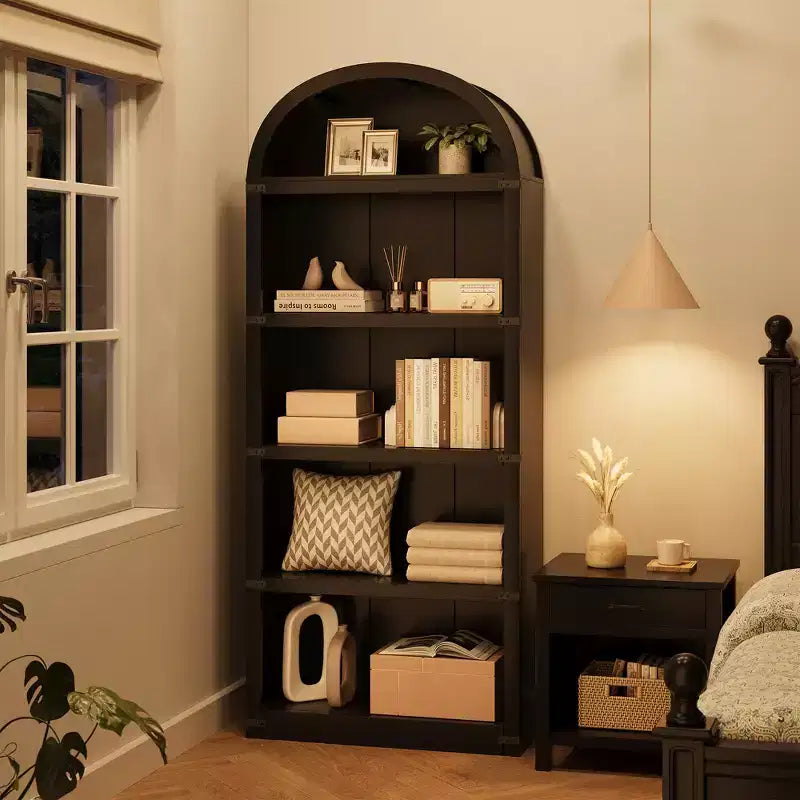 Bookcase 5 Shelf Arched Bookshelf 71.65in Tall Bookcase Farmhouse Display Storage Rack Wooden Bookshelves for Home Office, Living Room