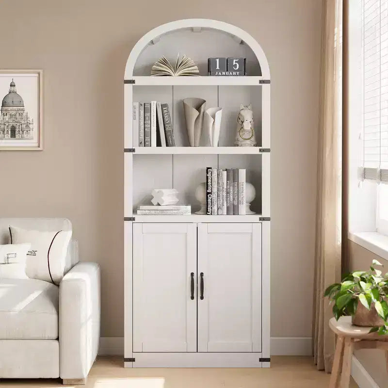 Bookcase 5 Shelf Arched Bookshelf 71.65in Tall Bookcase Farmhouse Display Storage Rack Wooden Bookshelves for Home Office, Living Room
