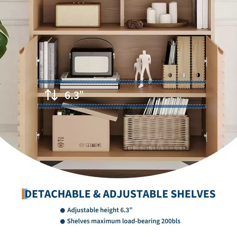 Fluted Storage Cabinet, Sideboard Buffet Cabinet with Storage & Adjustable Shelves for Kitchen, Entryway