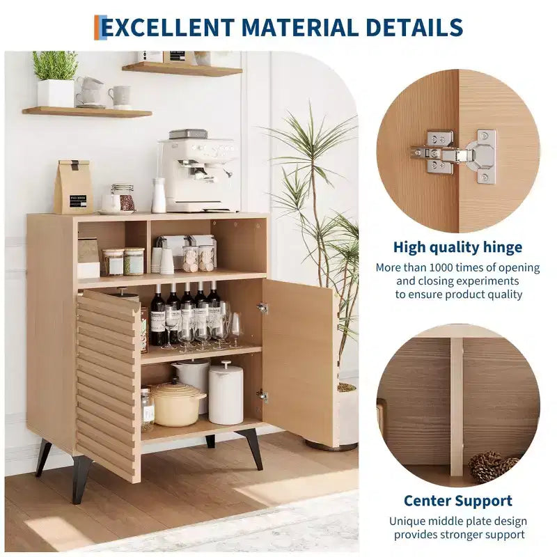 Fluted Storage Cabinet, Sideboard Buffet Cabinet with Storage & Adjustable Shelves for Kitchen, Entryway