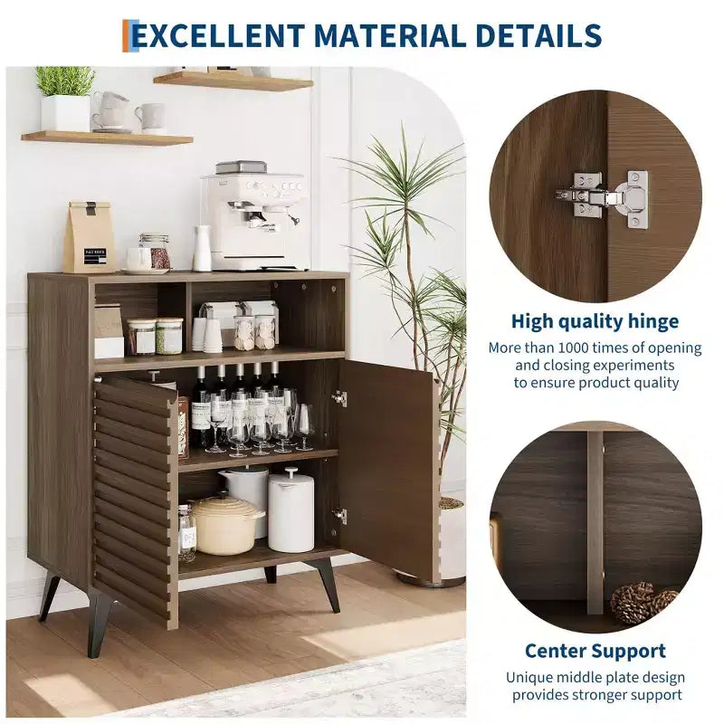 Fluted Storage Cabinet, Sideboard Buffet Cabinet with Storage & Adjustable Shelves for Kitchen, Entryway