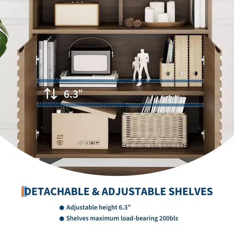 Fluted Storage Cabinet, Sideboard Buffet Cabinet with Storage & Adjustable Shelves for Kitchen, Entryway