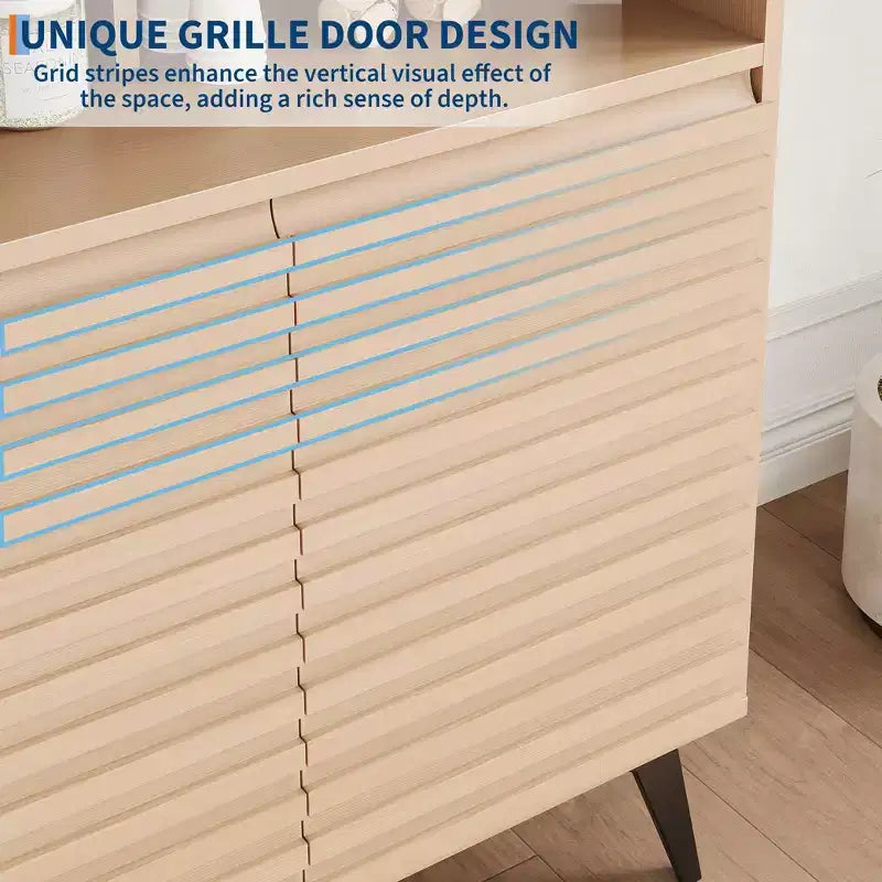 Fluted Storage Cabinet, Sideboard Buffet Cabinet with Storage & Adjustable Shelves for Kitchen, Entryway
