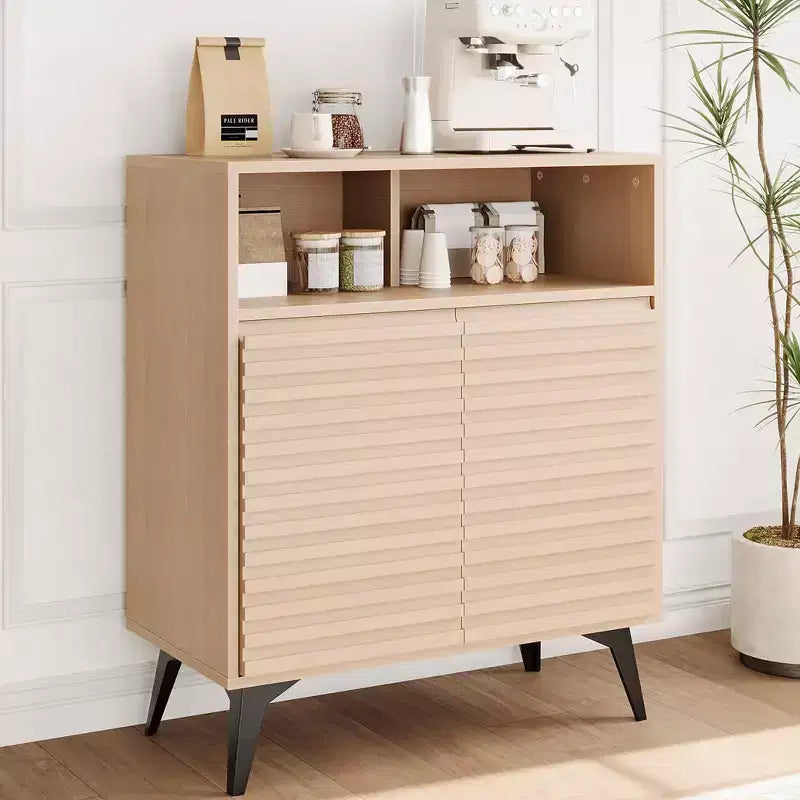 Fluted Storage Cabinet, Sideboard Buffet Cabinet with Storage & Adjustable Shelves for Kitchen, Entryway