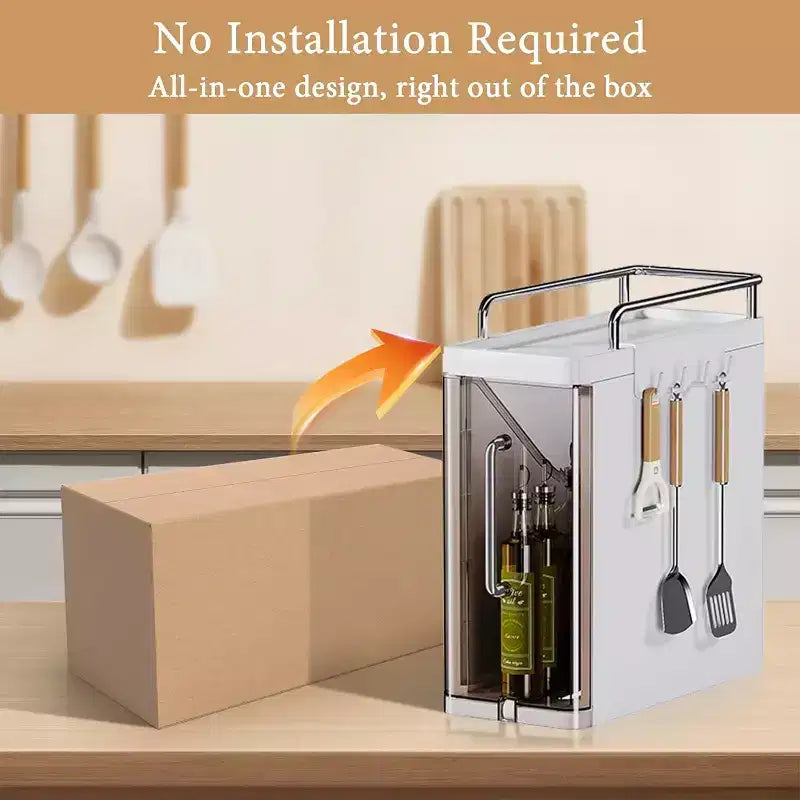 3-Tier Spice Organizer with Doors, Kitchen Cabinet Storage for Spices, Utensils & Cutlery, 4 Hooks, Dustproof Design