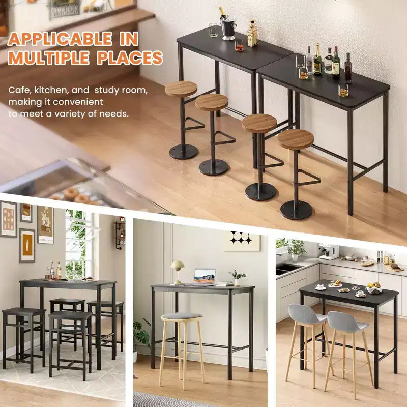 47'' Counter Height Pub Bar Table - Black Rectangular Dining Table for Cafe, Kitchen and Study Room