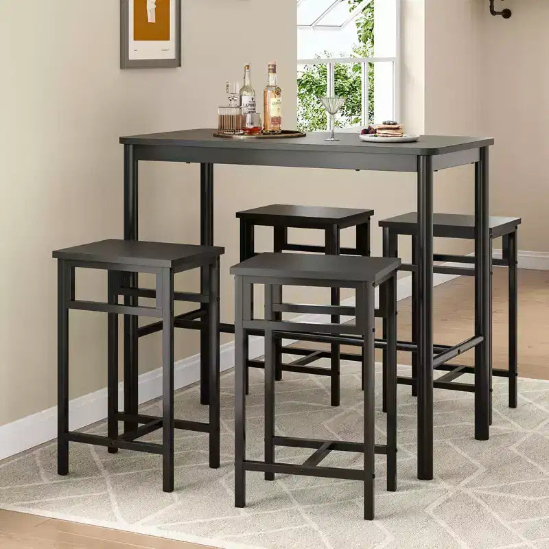 47'' Counter Height Pub Bar Table - Black Rectangular Dining Table for Cafe, Kitchen and Study Room